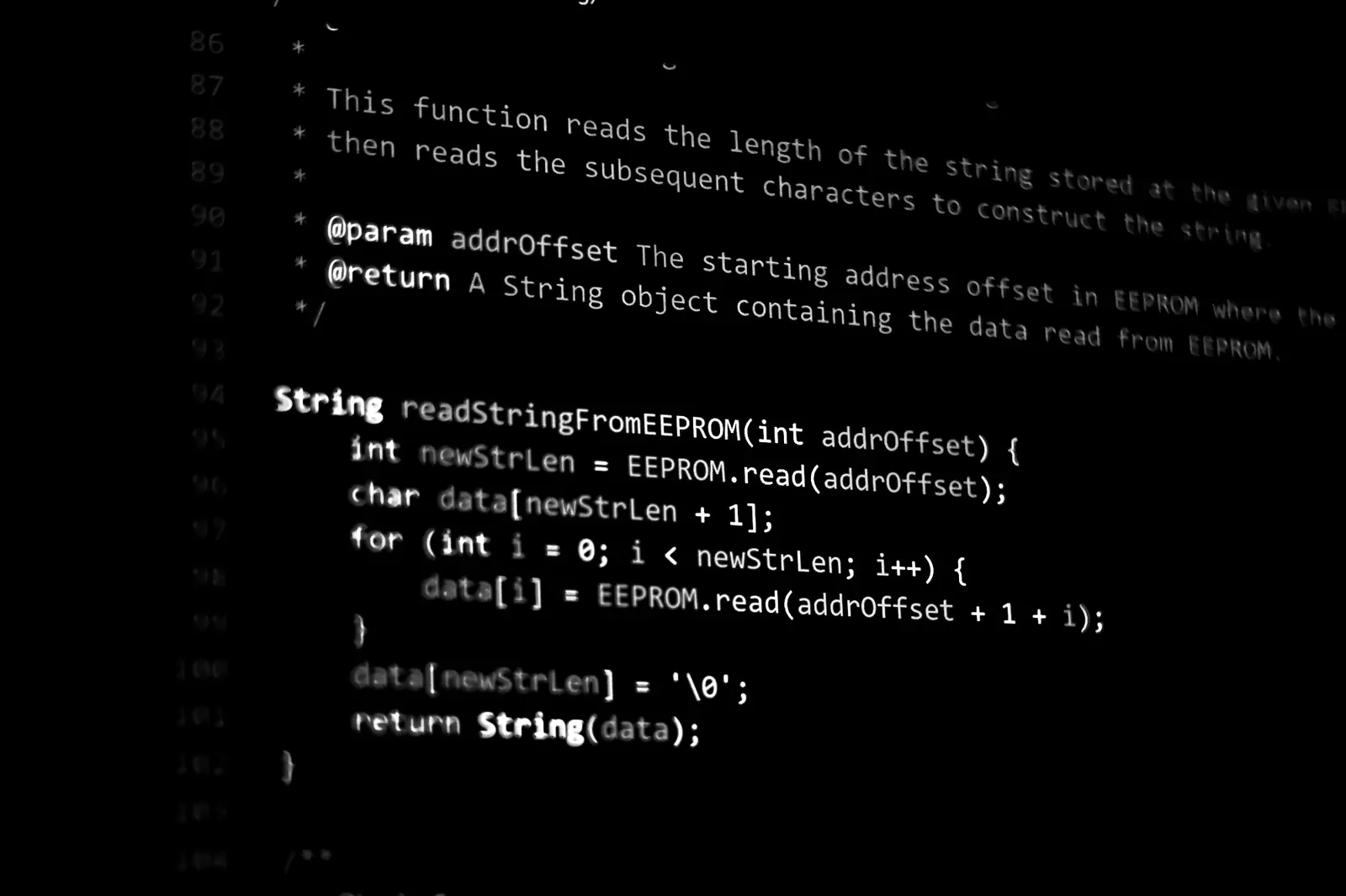 Code on a monitor